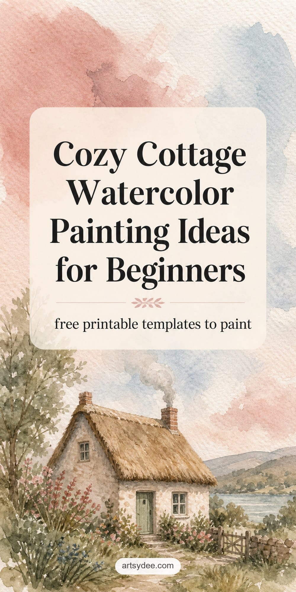 Free printable watercolor cottage outline templates for beginners Pinterest pin
