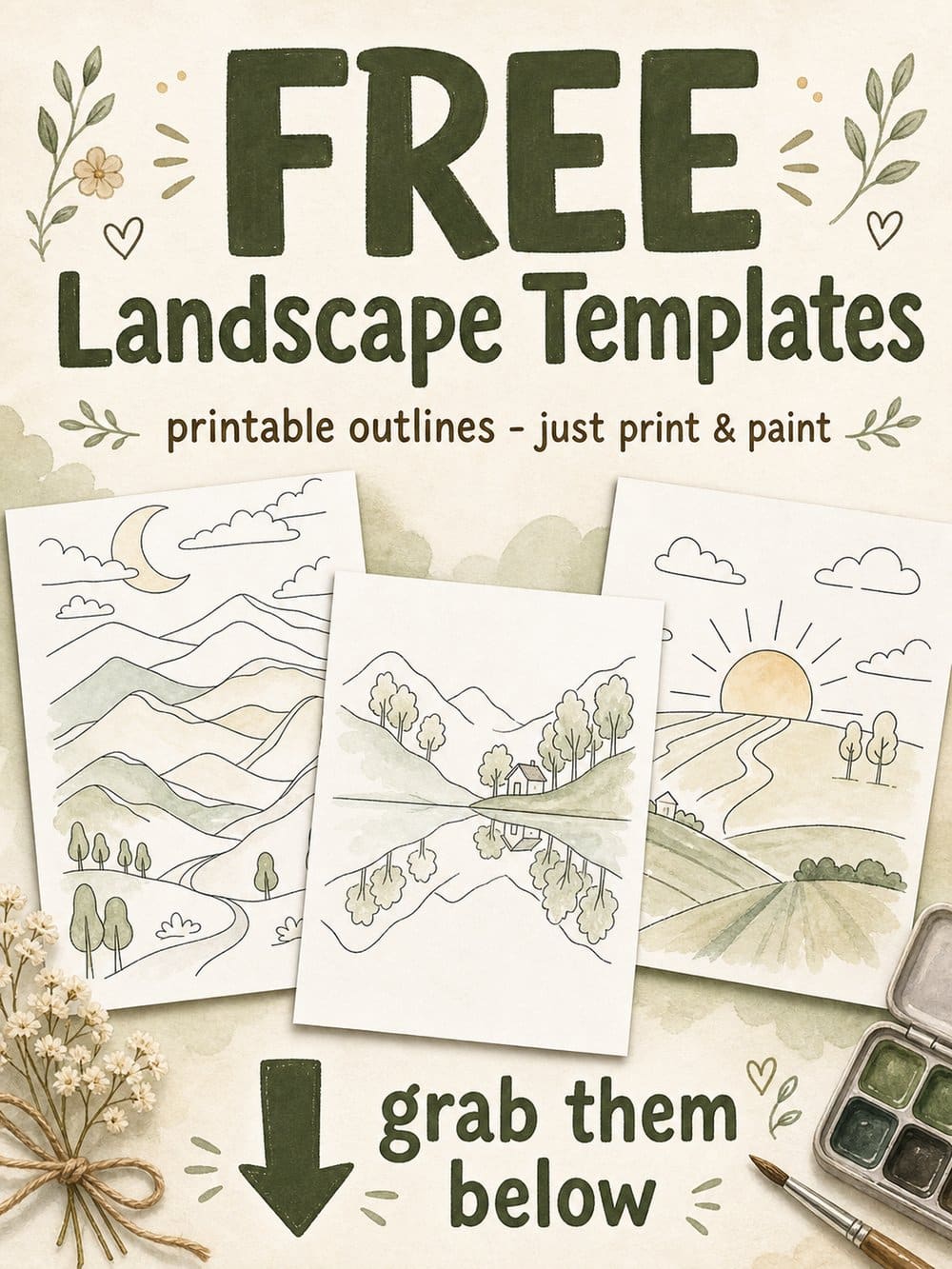 10 FREE Easy Watercolor Landscape Templates