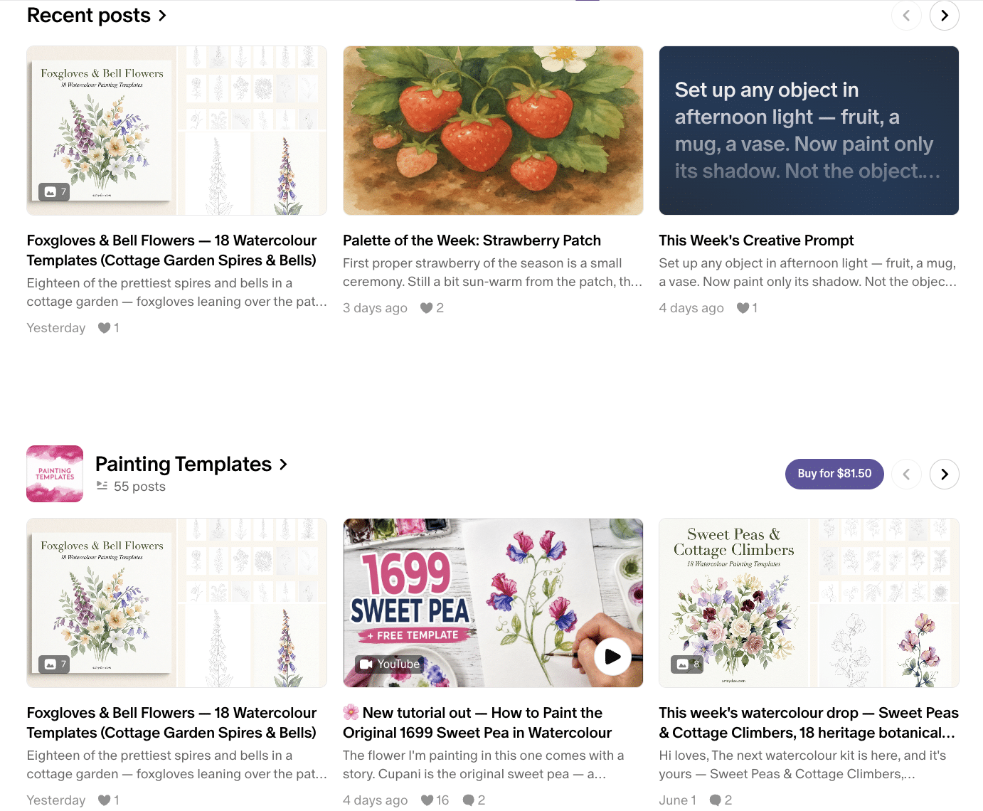 Recent Patreon posts grid