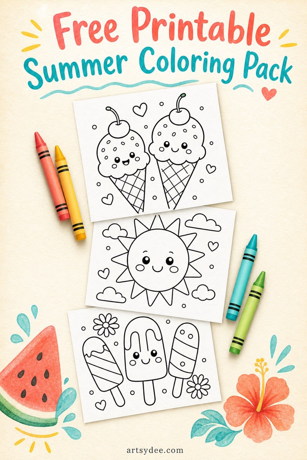 10 free summer coloring pages for kids pin save for later