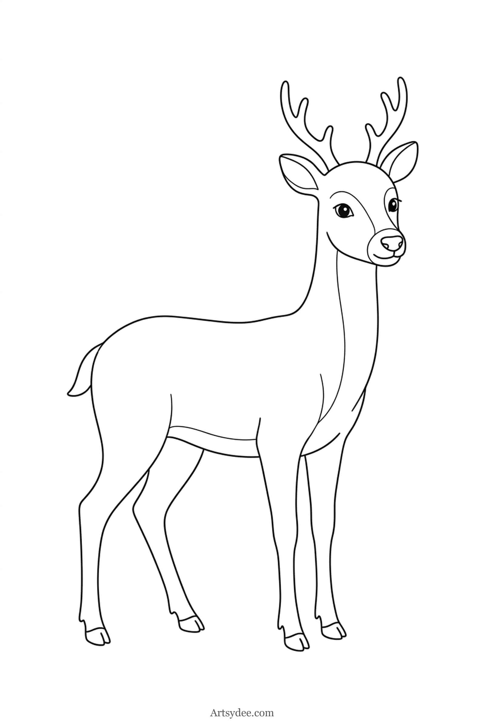 Deer watercolor woodland animal outline template — free printable line drawing to paint