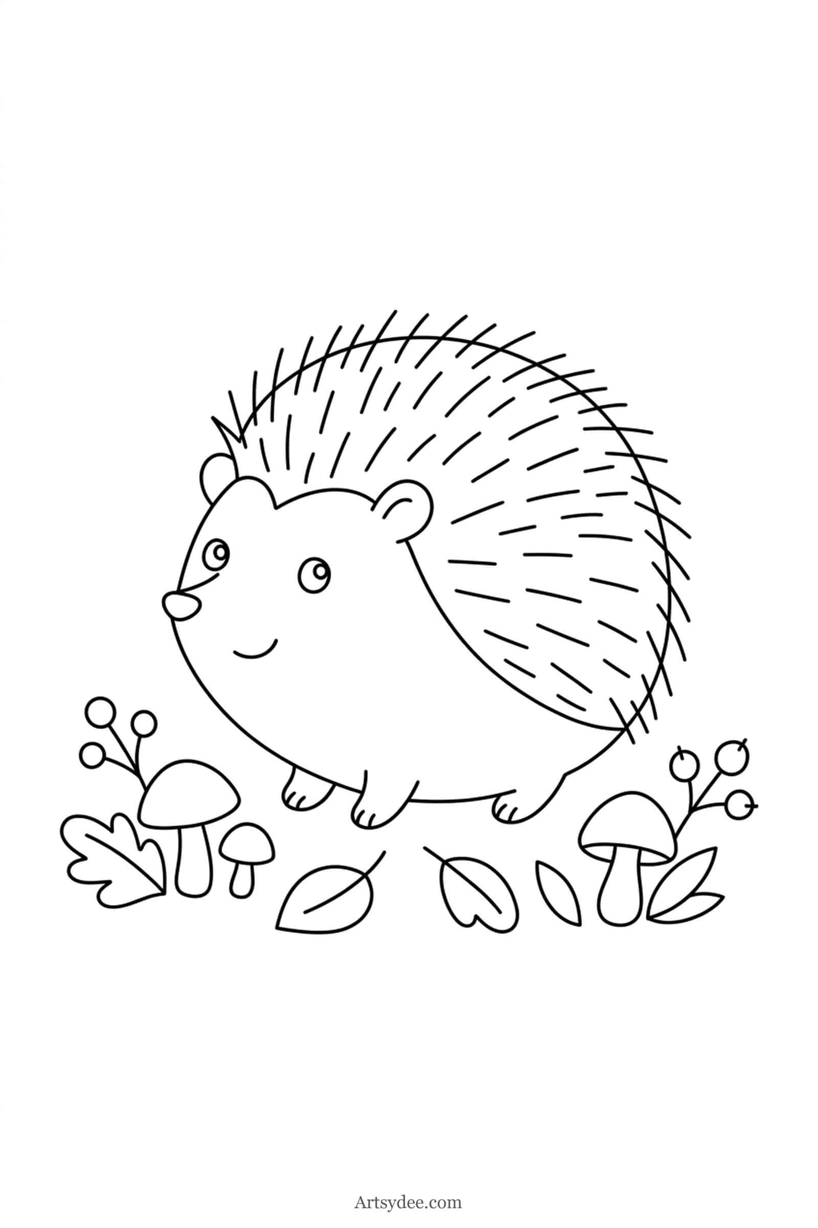 Hedgehog watercolor woodland animal outline template — free printable line drawing to paint