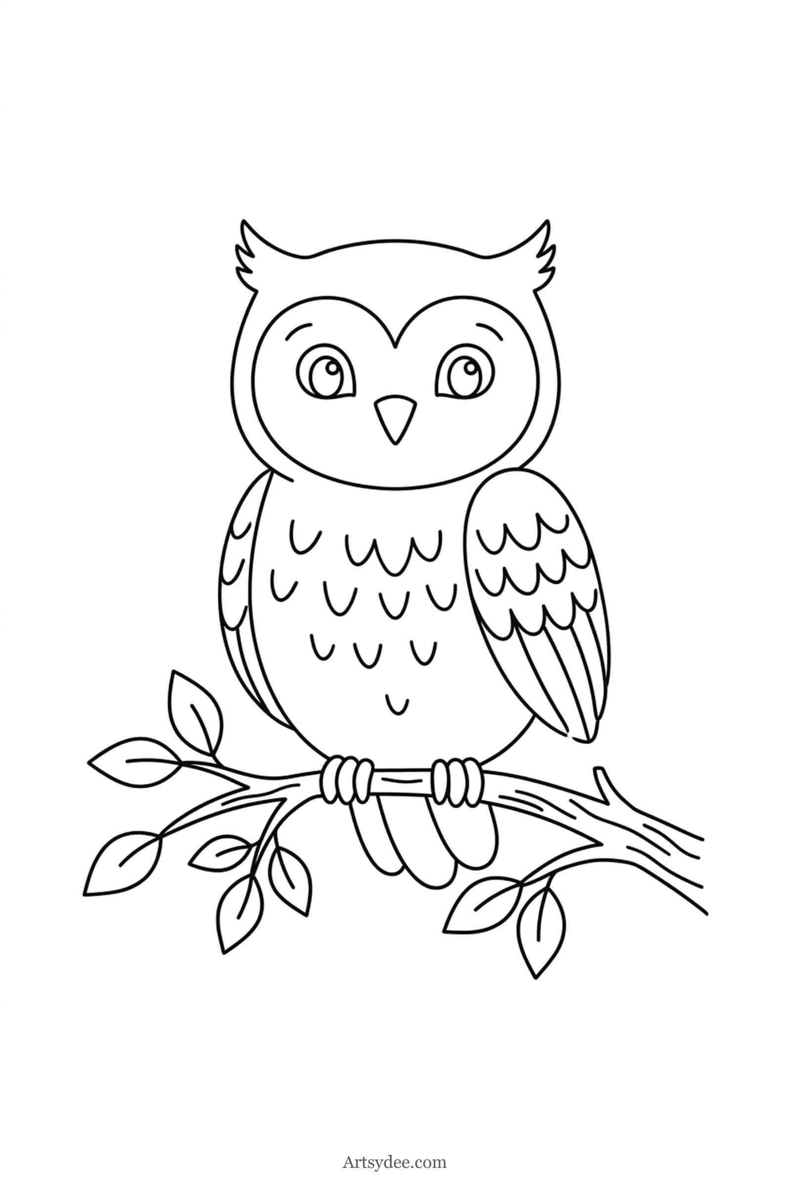 Owl watercolor woodland animal outline template — free printable line drawing to paint