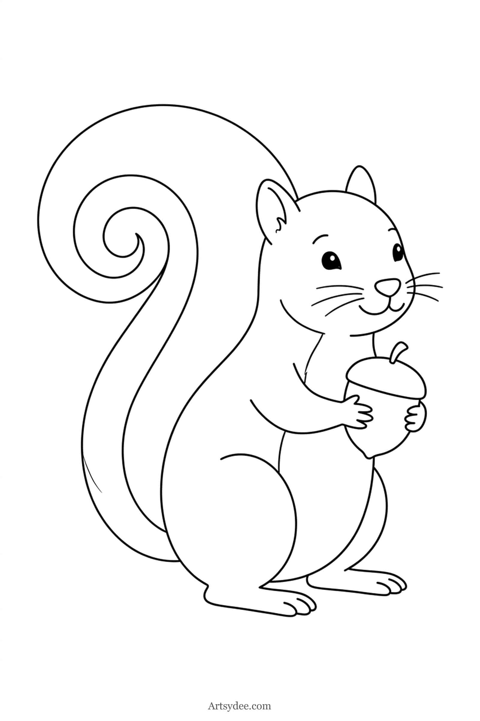 Squirrel watercolor woodland animal outline template — free printable line drawing to paint