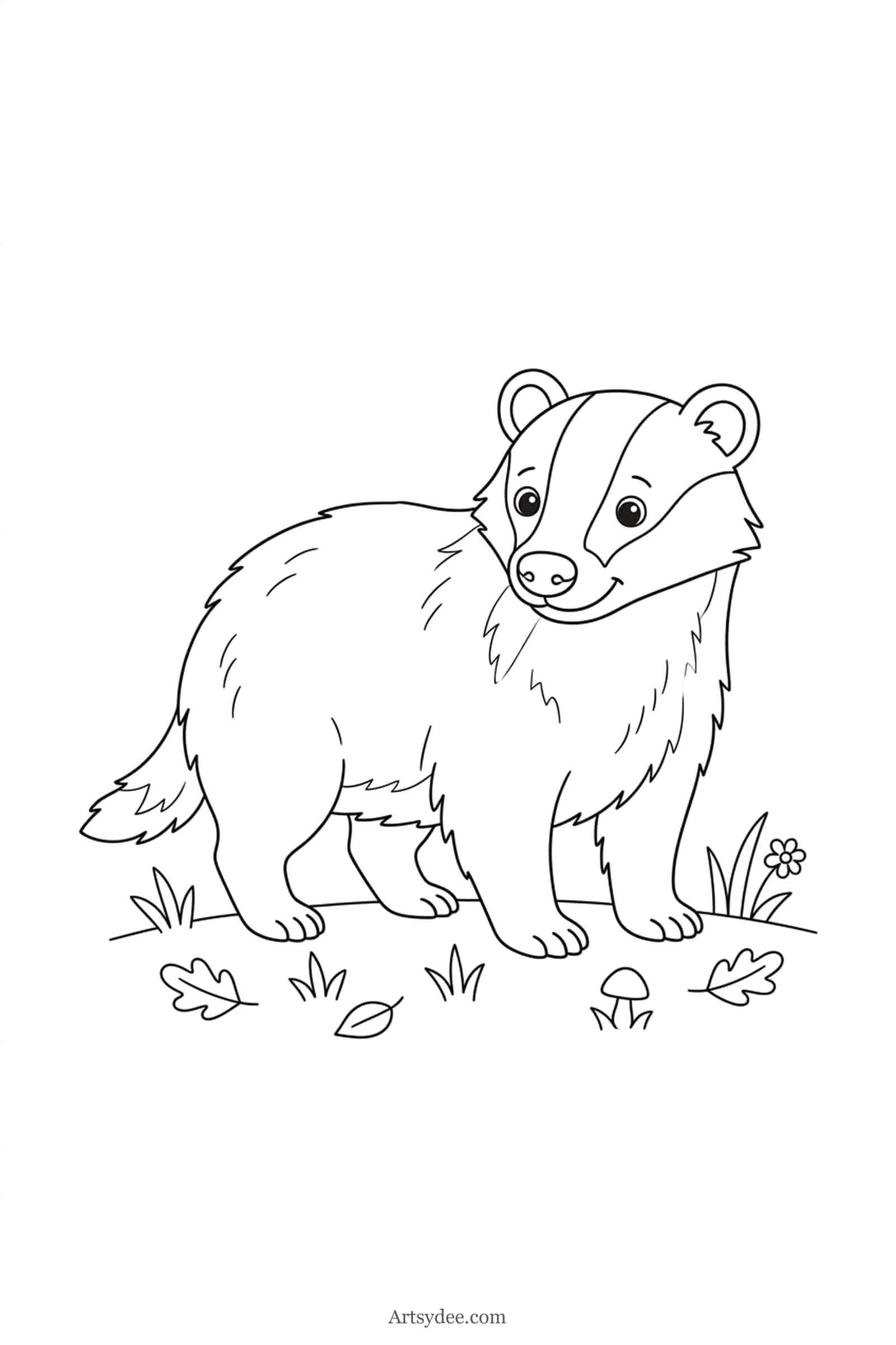Badger watercolor woodland animal outline template — free printable line drawing to paint