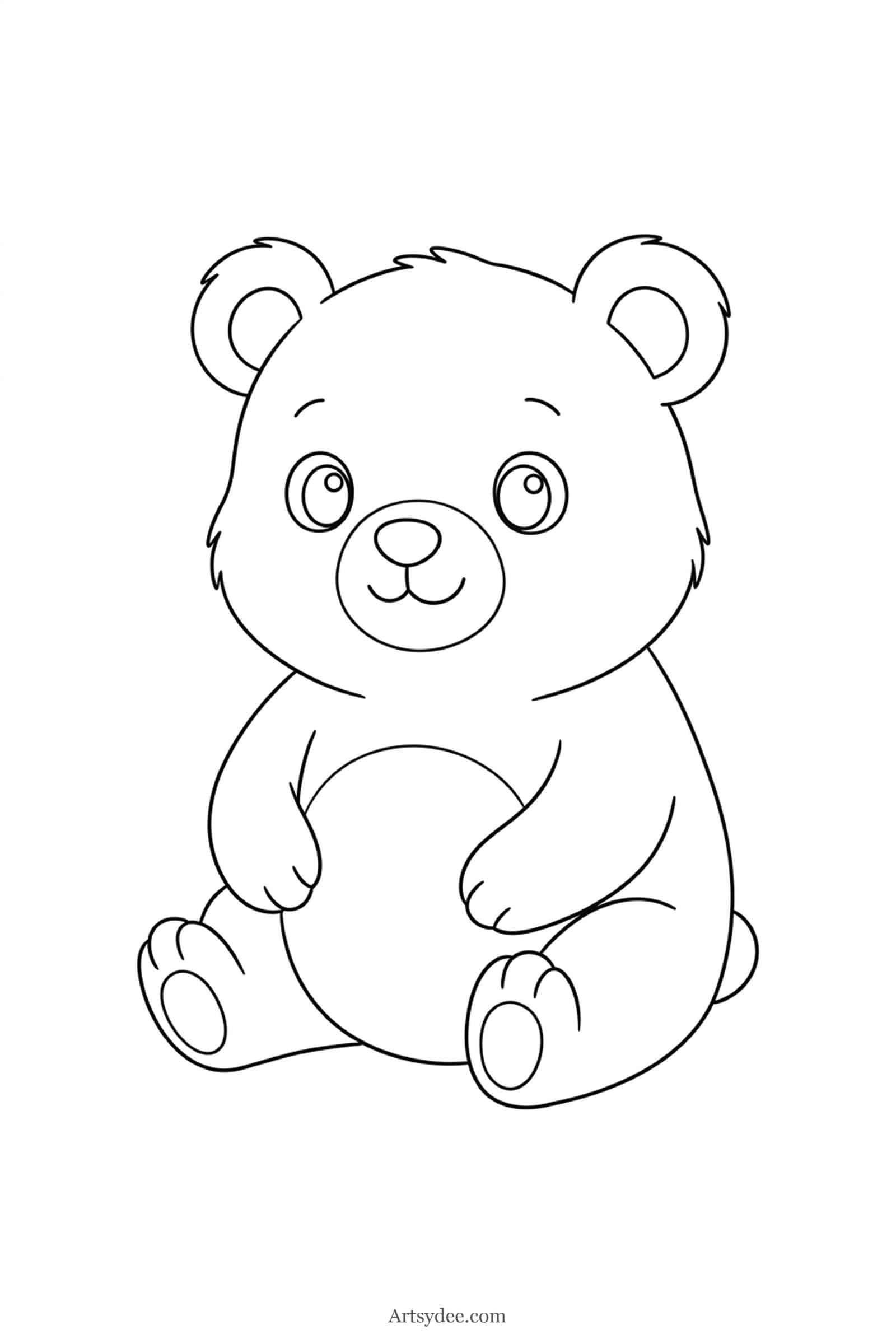 Bear Cub watercolor woodland animal outline template — free printable line drawing to paint