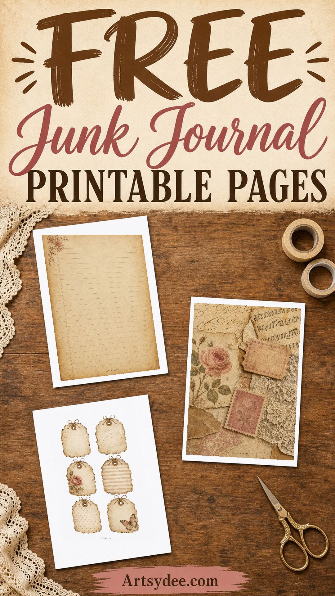 Free junk journal printable pages pin - save for later
