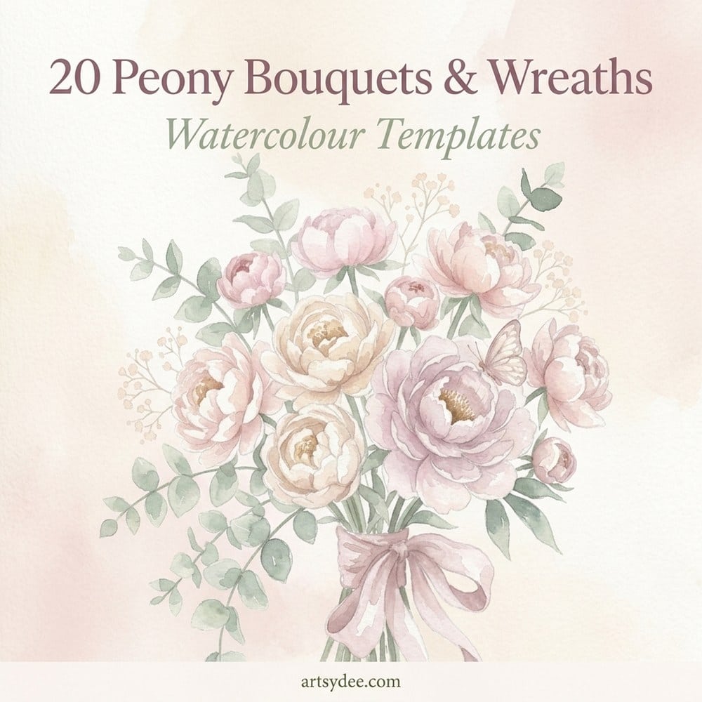 Peony Bouquets & Wreaths &mdash; Watercolour Templates