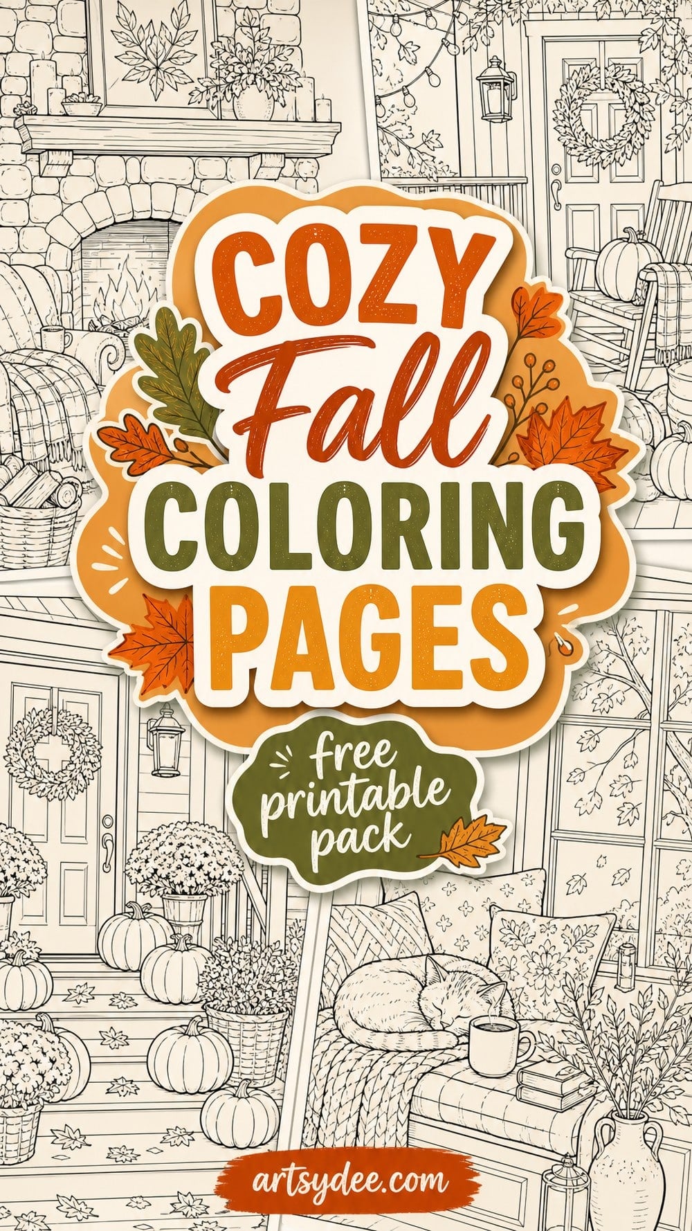 Cozy fall coloring pages free printable pack