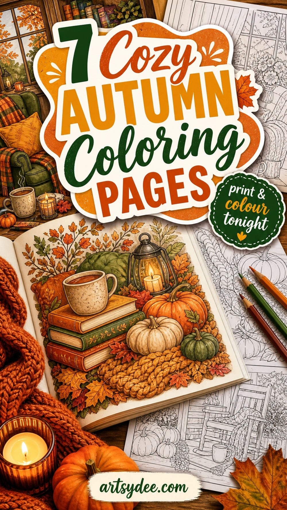 7 cozy autumn coloring pages to print and color