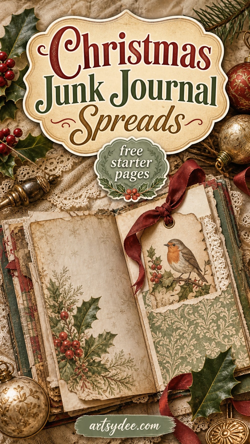 Christmas junk journal spreads free starter pages