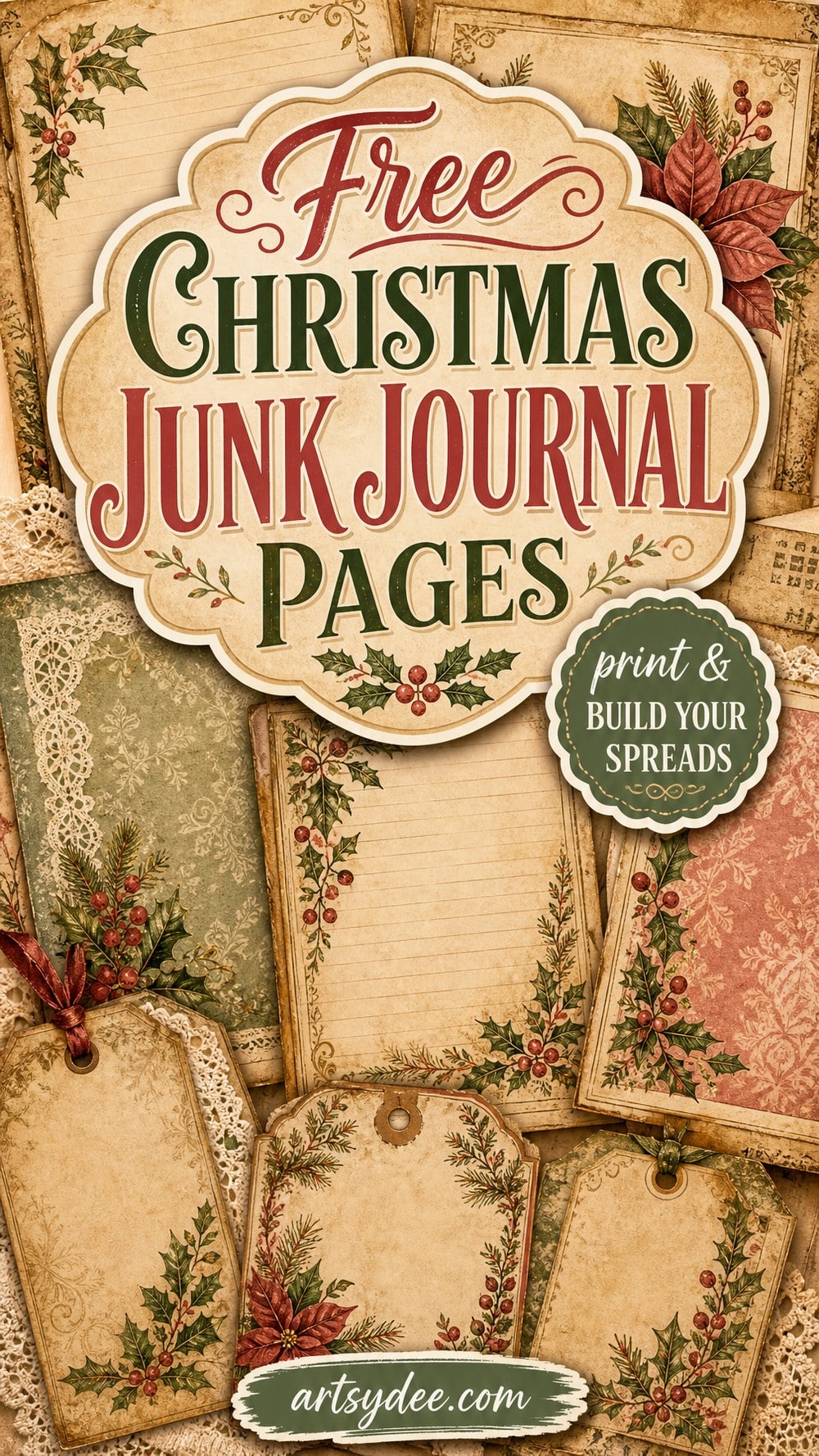Free Christmas junk journal pages to print and build your spreads