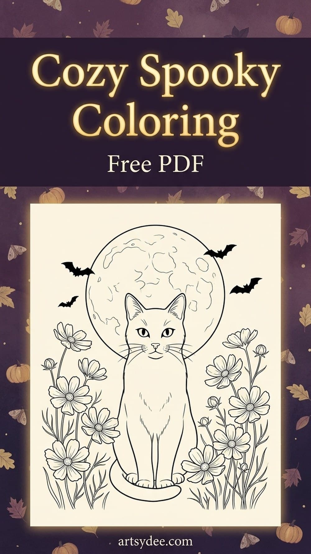 cozy spooky Halloween coloring pages for adults free printable pin