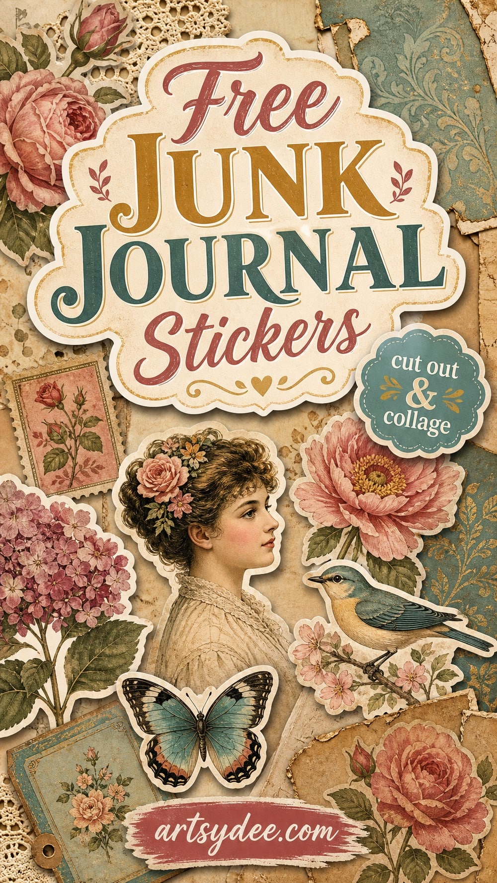 Free junk journal stickers to cut out and collage