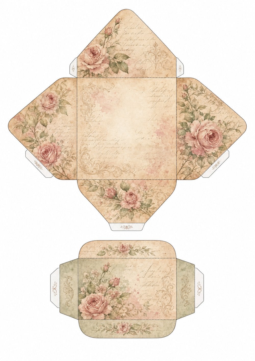 Printable junk journal envelope templates diamond fold and tuck envelope