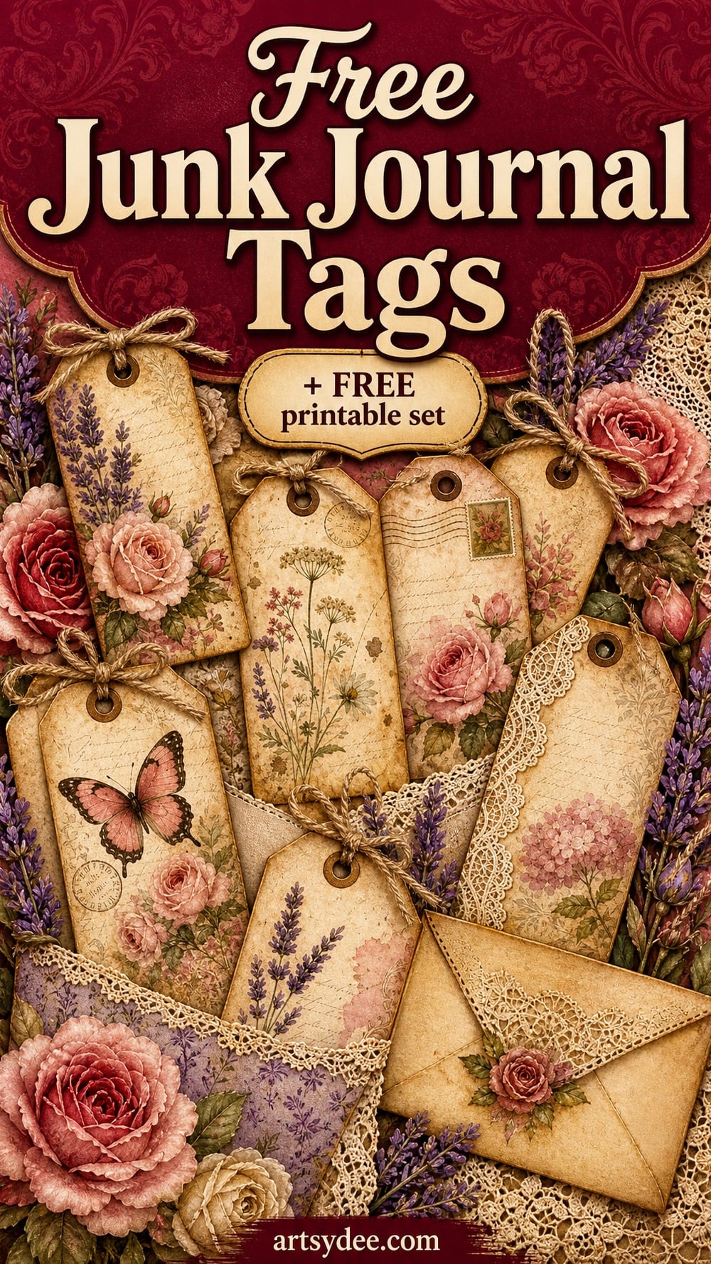 Free junk journal tags pockets and envelopes printable set pin