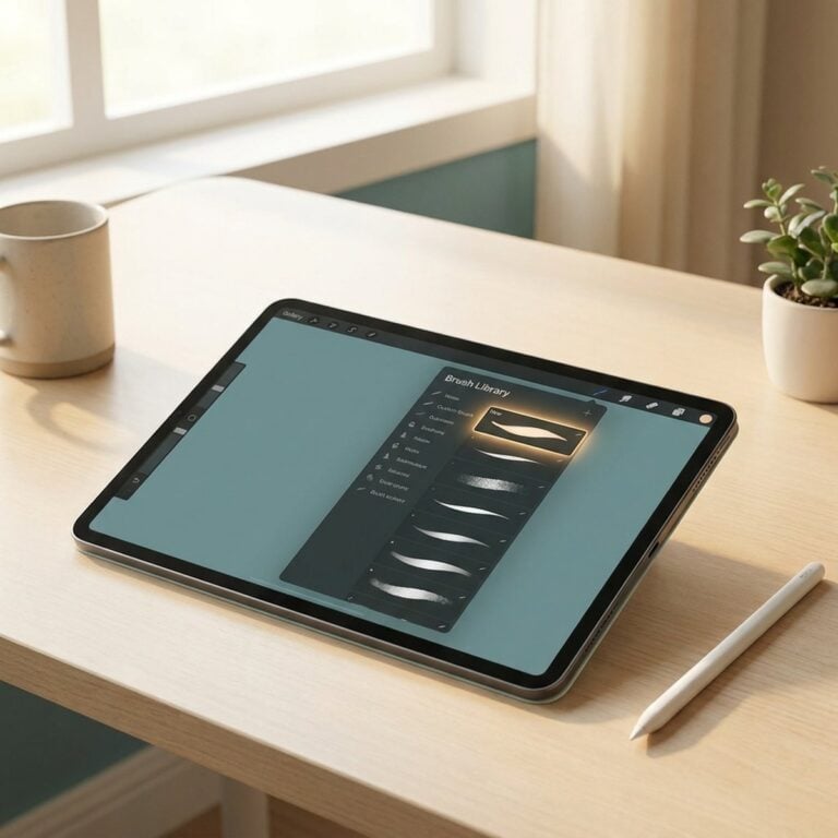 iPad Pro showing a new custom brush set highlighted in the Procreate brush library