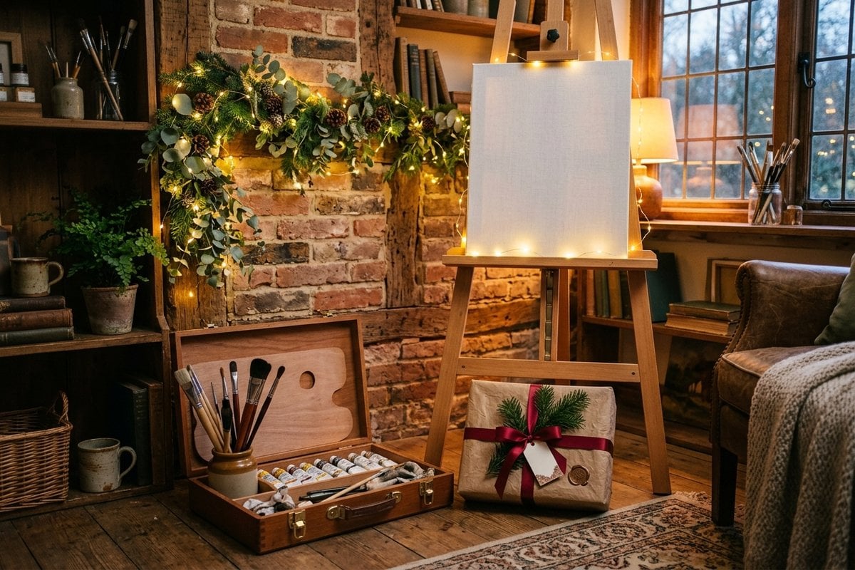 Special splurge art gift: easel, paint box and brushes
