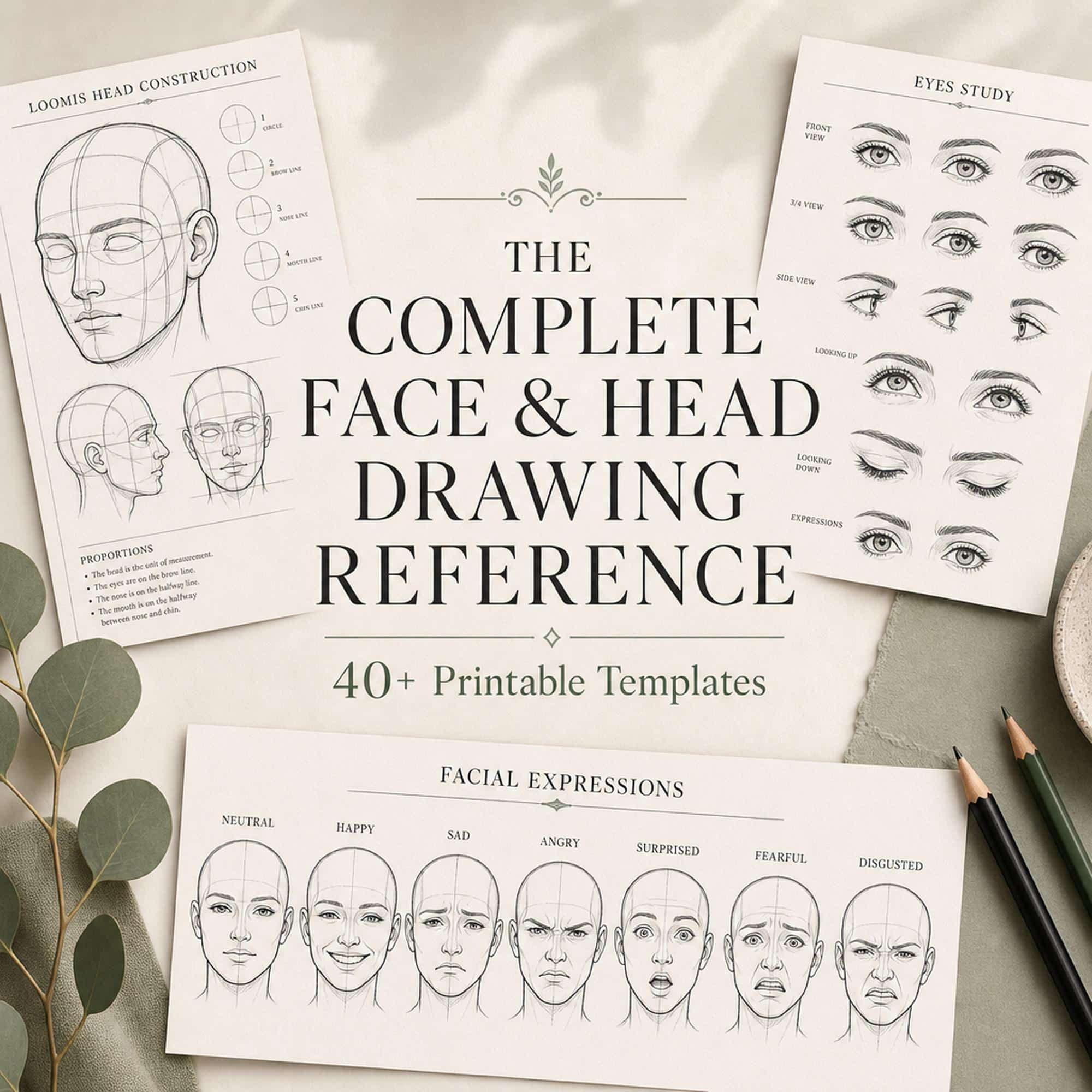 Face Drawing Reference template set