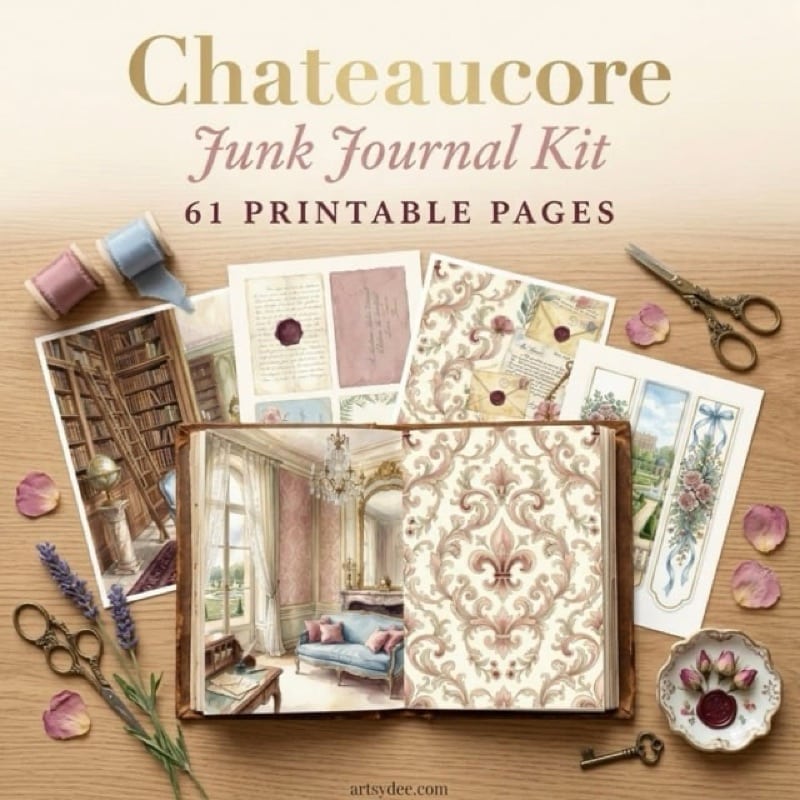 Chateaucore junk journal kit — 61 printable pages