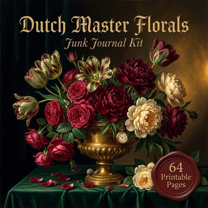 Dutch Master Florals junk journal kit — 64 printable pages