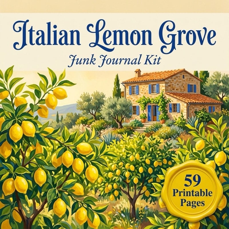 Italian Lemon Grove junk journal kit — 59 printable pages