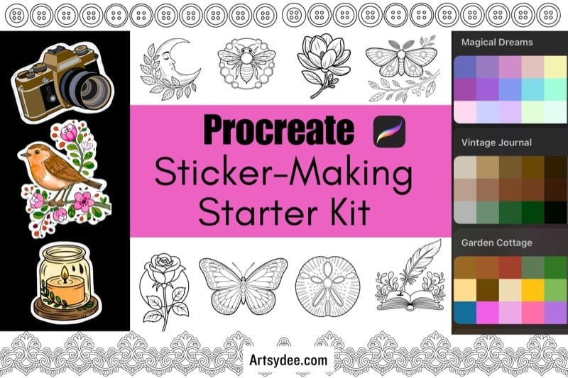 Procreate Sticker Studio &mdash; full sticker-making kit with 64 stamps and brushes