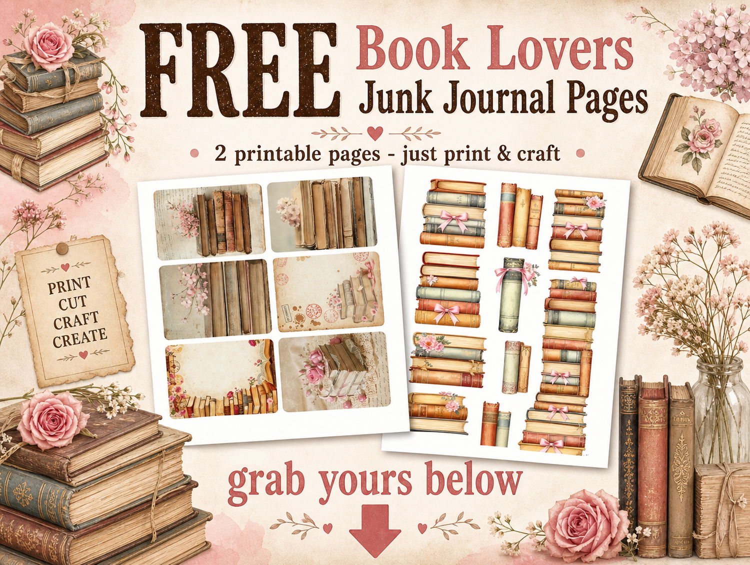 Free Book Lovers Junk Journal sample pages &mdash; vintage books and ephemera