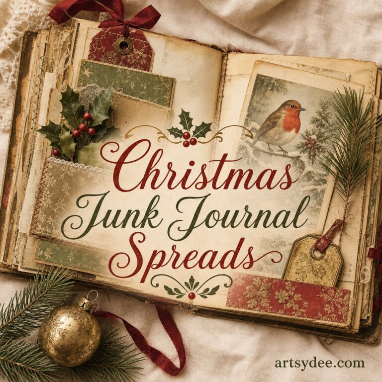 Christmas junk journal spreads free vintage starter pages