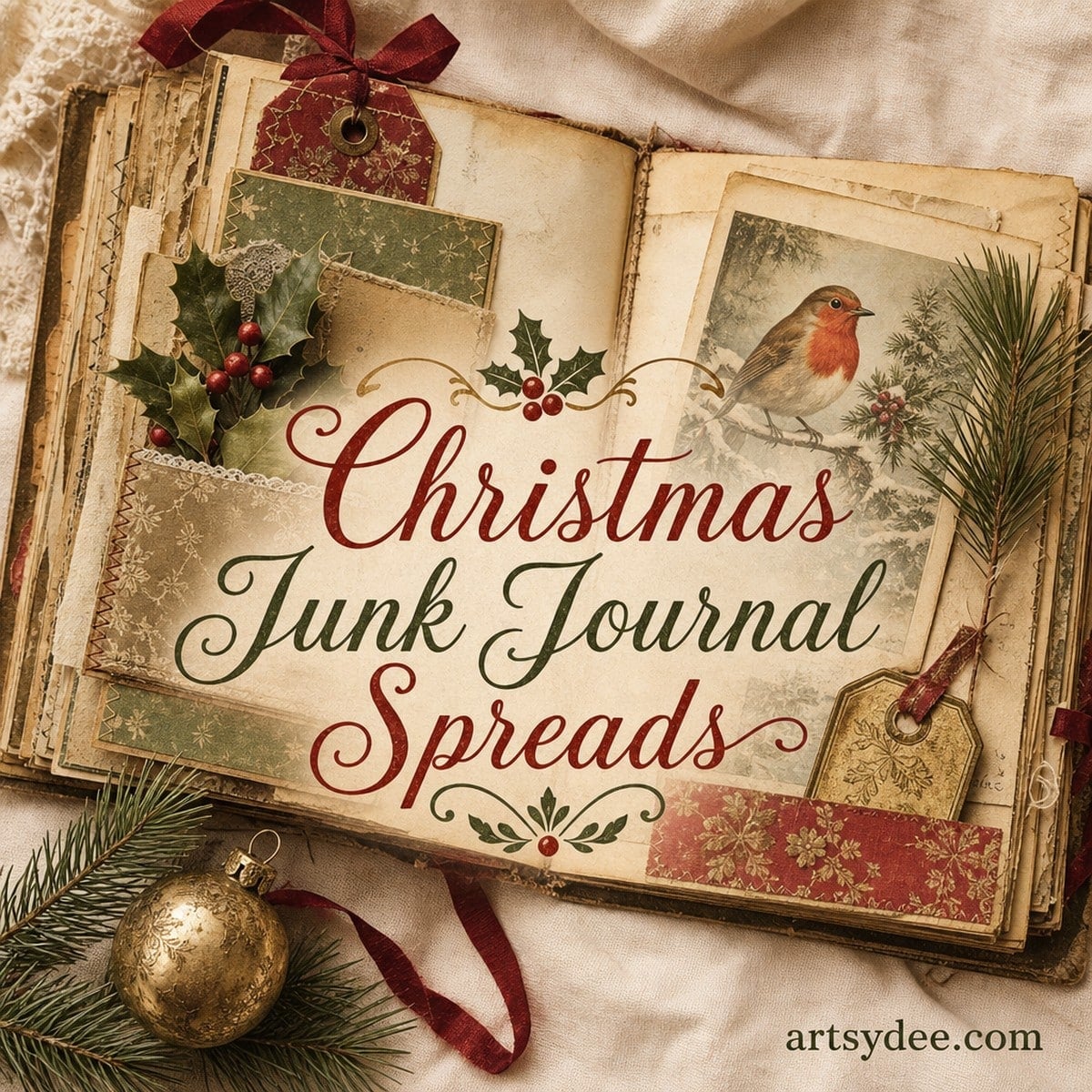Christmas junk journal spreads free vintage starter pages
