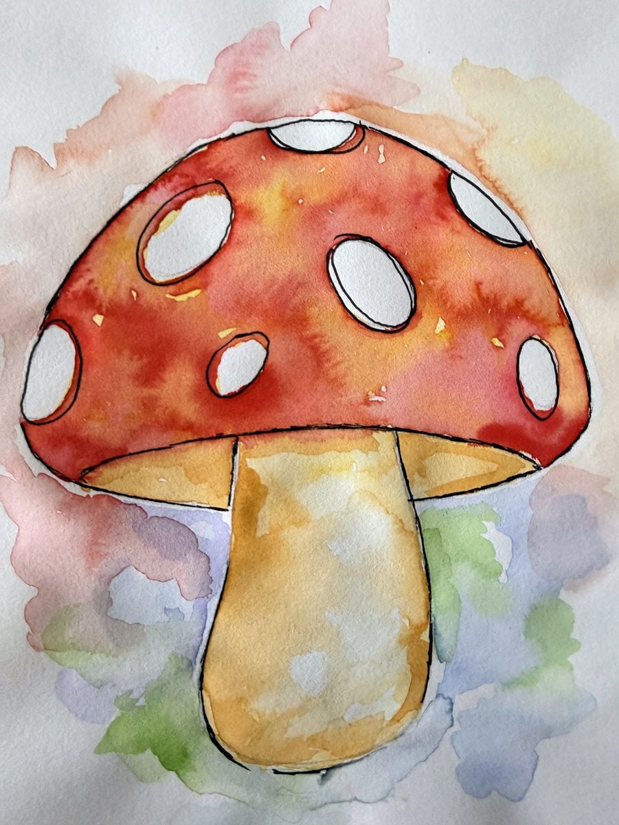 Original watercolour fly agaric mushroom painting by Dee of Artsydee