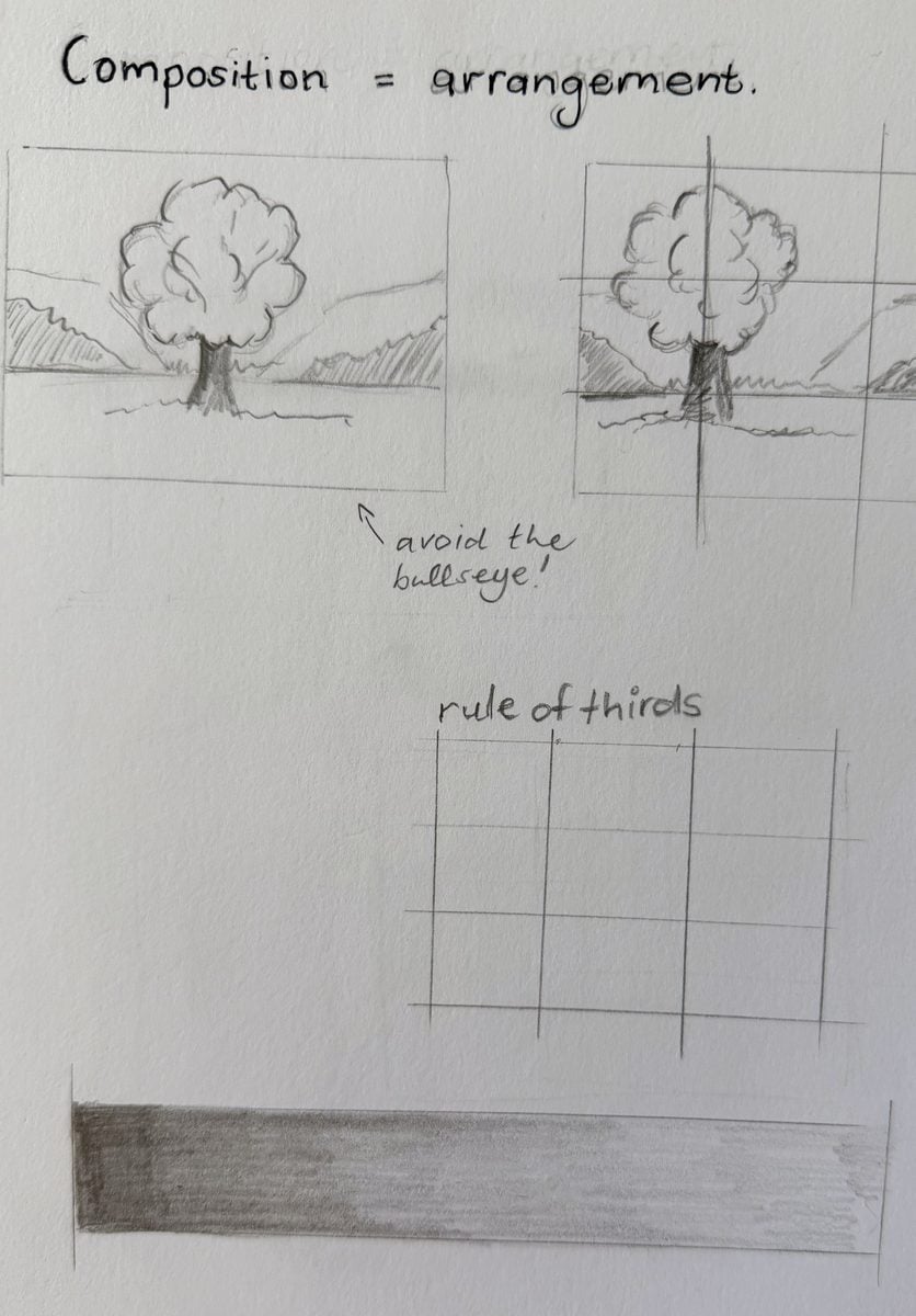 Pencil composition study drawn by Dee of Artsydee