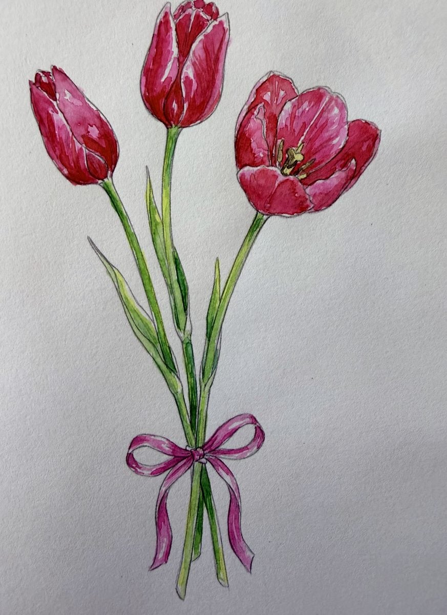 Original watercolour tulips painting by Dee of Artsydee