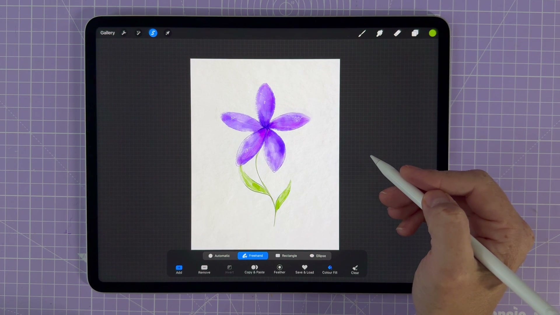 Soft purple watercolour-style flower painted digitally in Procreate by Dee of Artsydee
