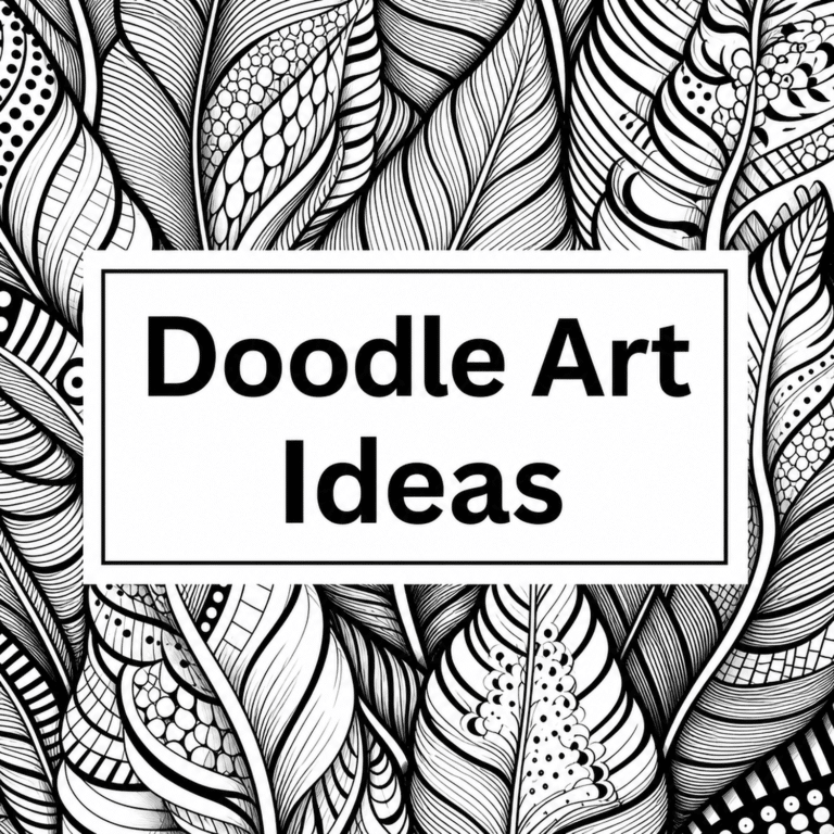 Doodle Art Ideas featured image with intricate black and white patterned doodle leaves