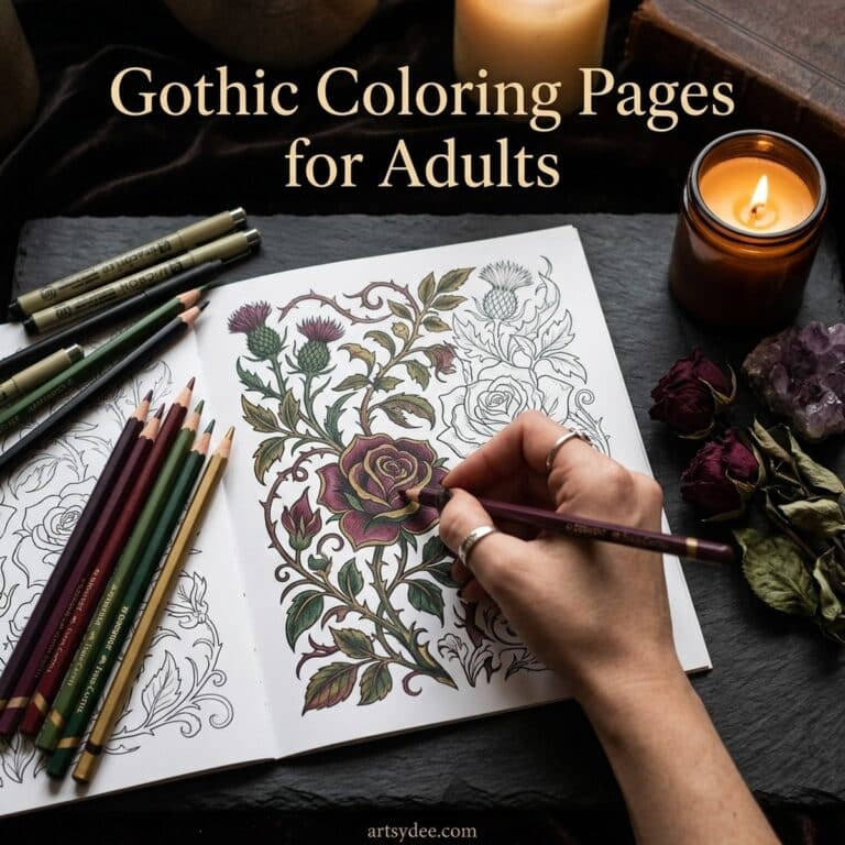 Gothic Coloring Pages for Adults: 5 Free Cottage-Witch Printables