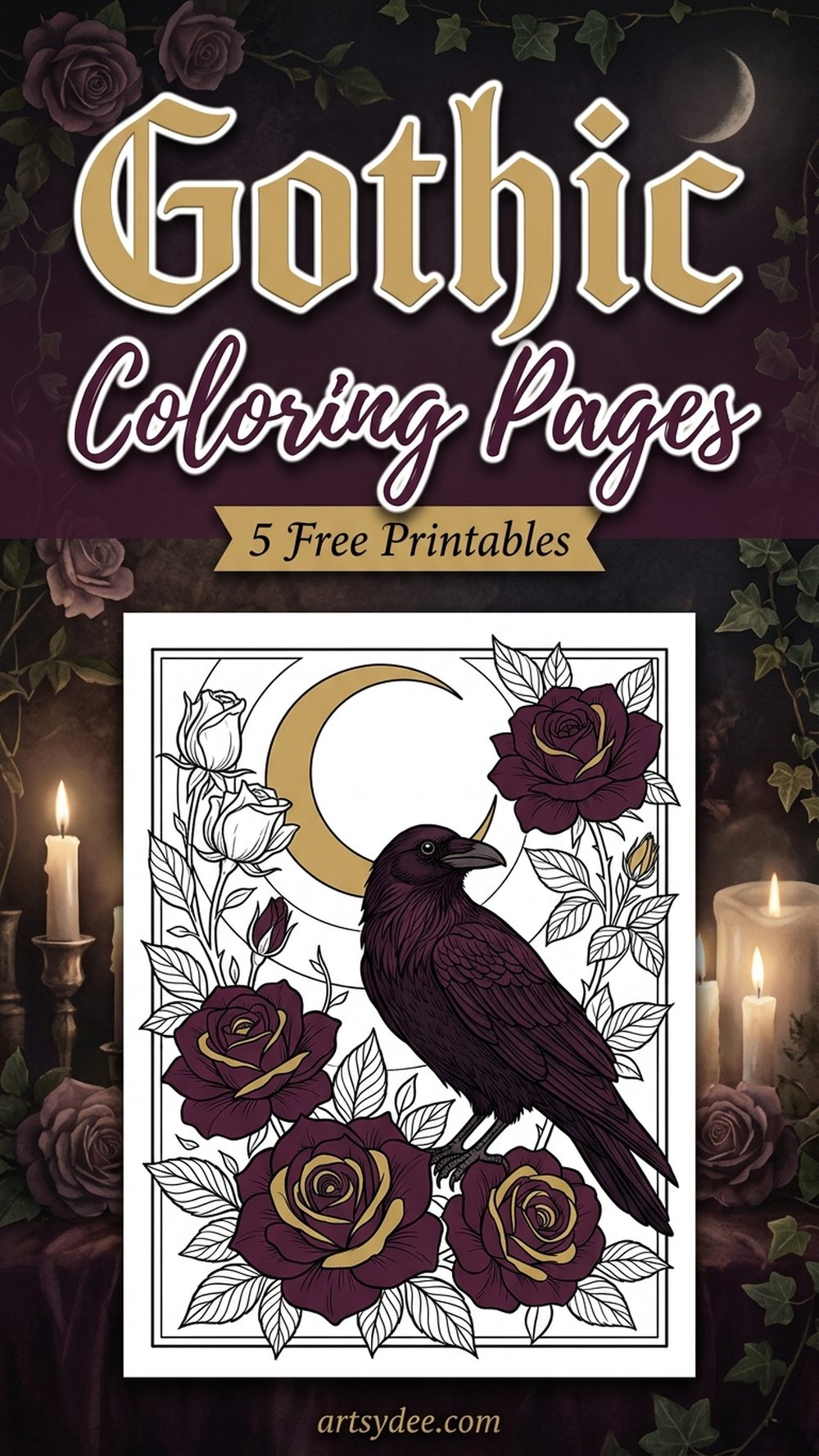 Gothic coloring pages for adults free printable cottage-witch pack — pin for later
