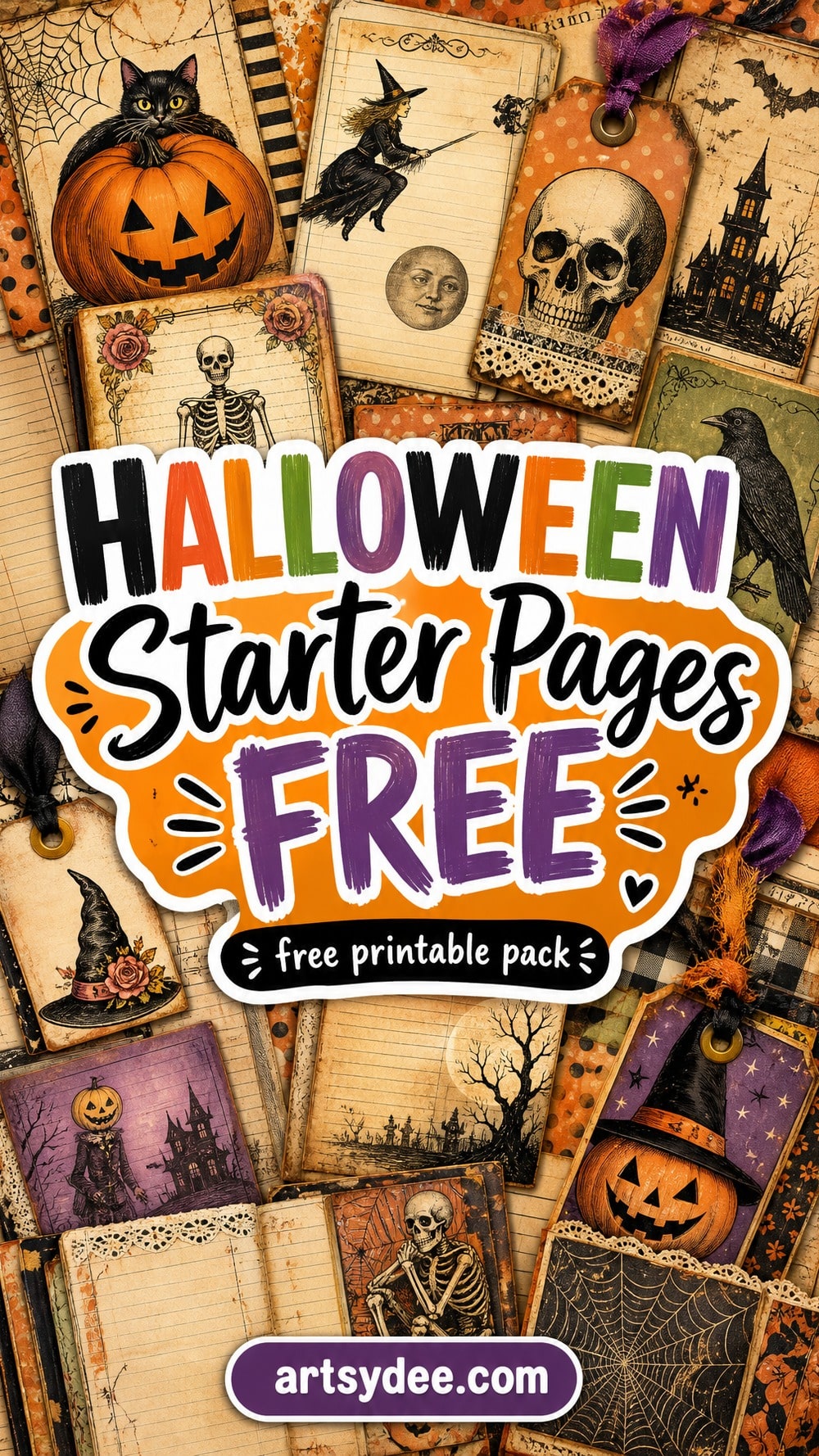 Free Halloween junk journal starter pages printable pack