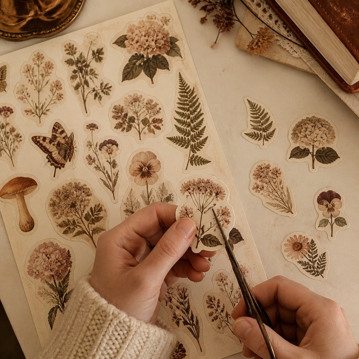 Cutting out printable junk journal stickers along the outline