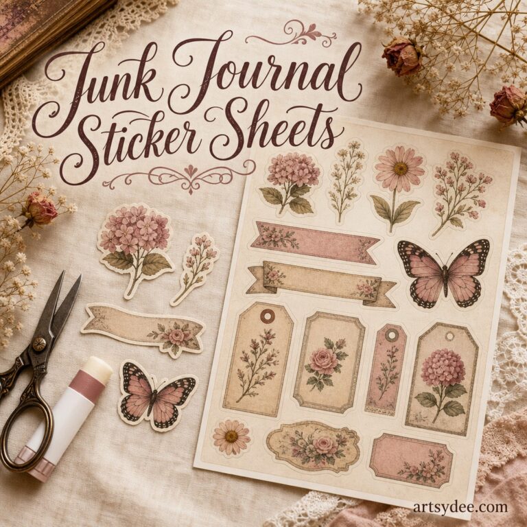 Junk journal sticker sheets free printable set