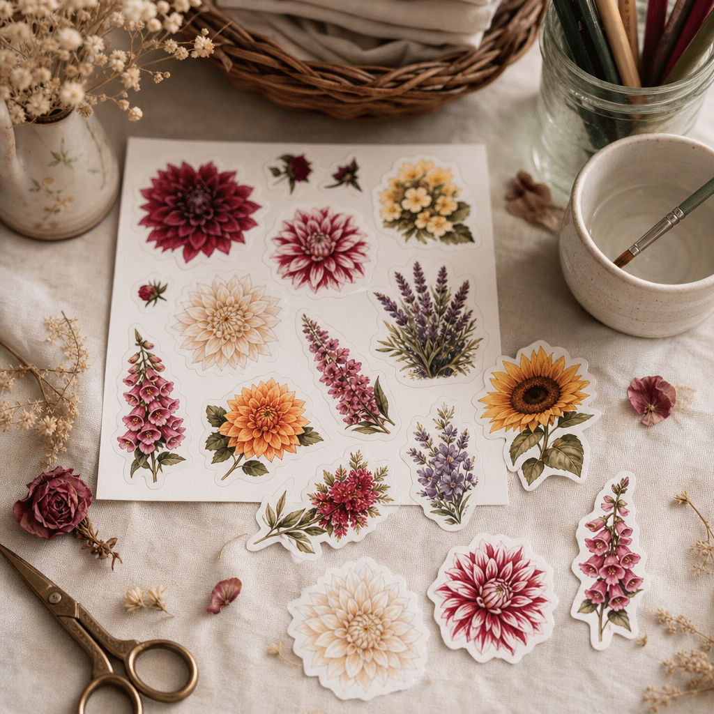 Sticker sheet cut from Vault botanical ephemera