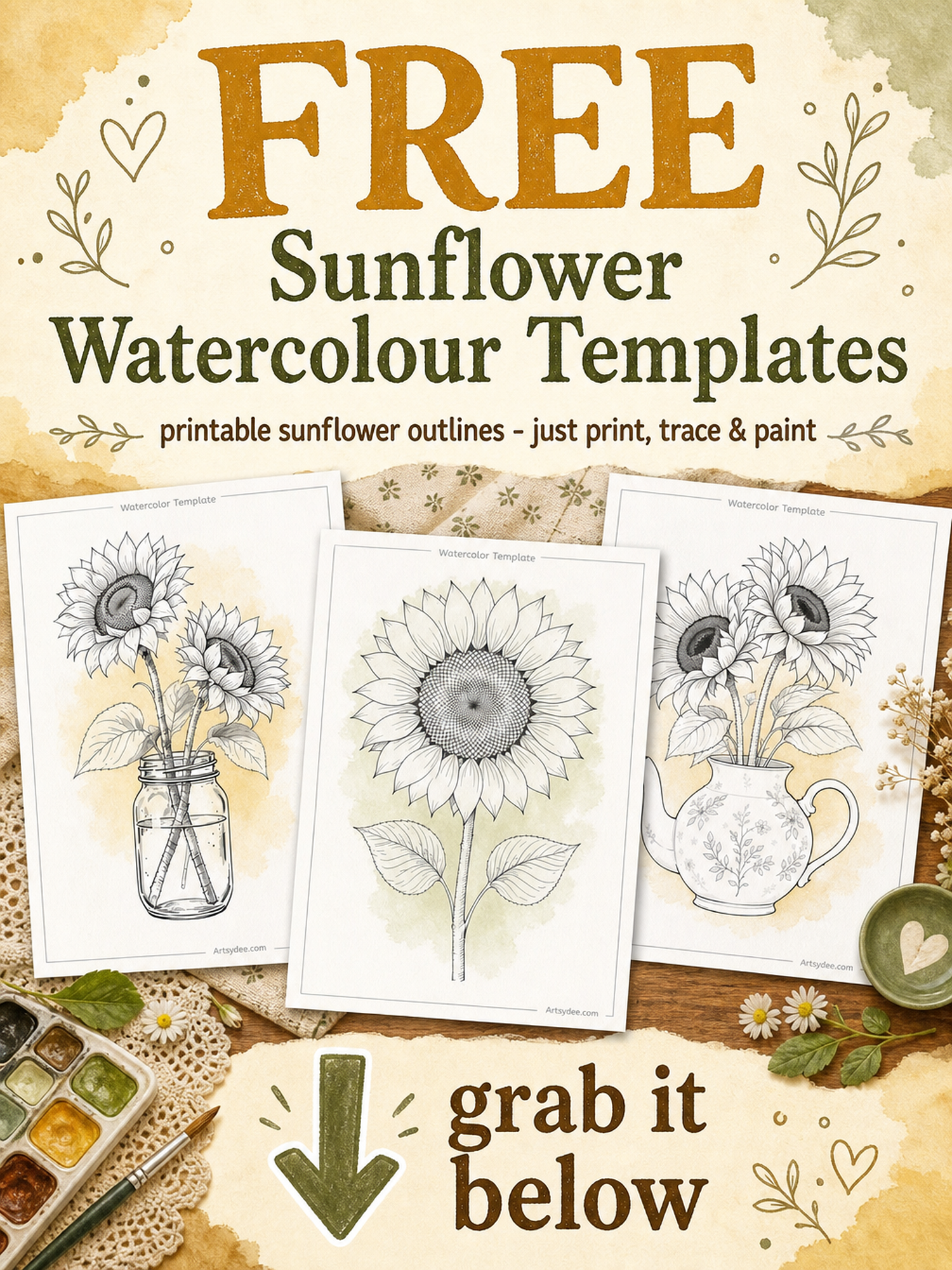 Free Sunflower Watercolour Templates sample - printable sunflower outline pages