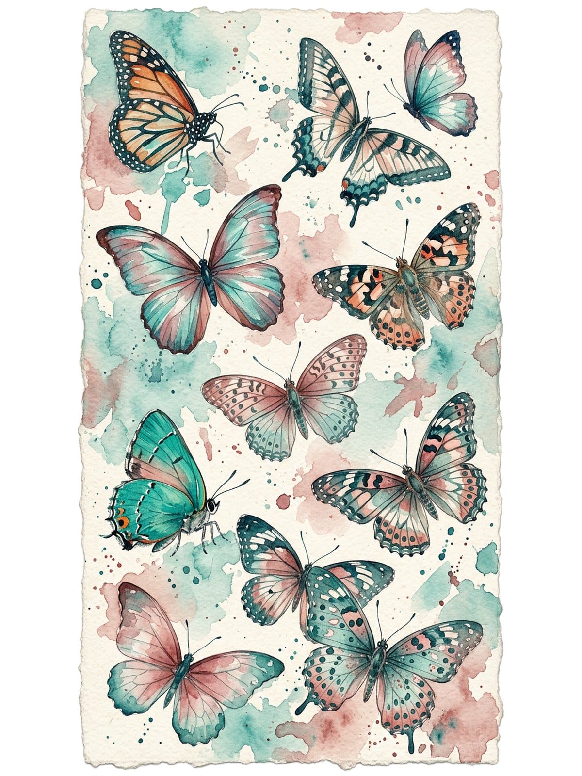 Step by step watercolor butterfly painting process showing wet-on-wet colour drops and wing details