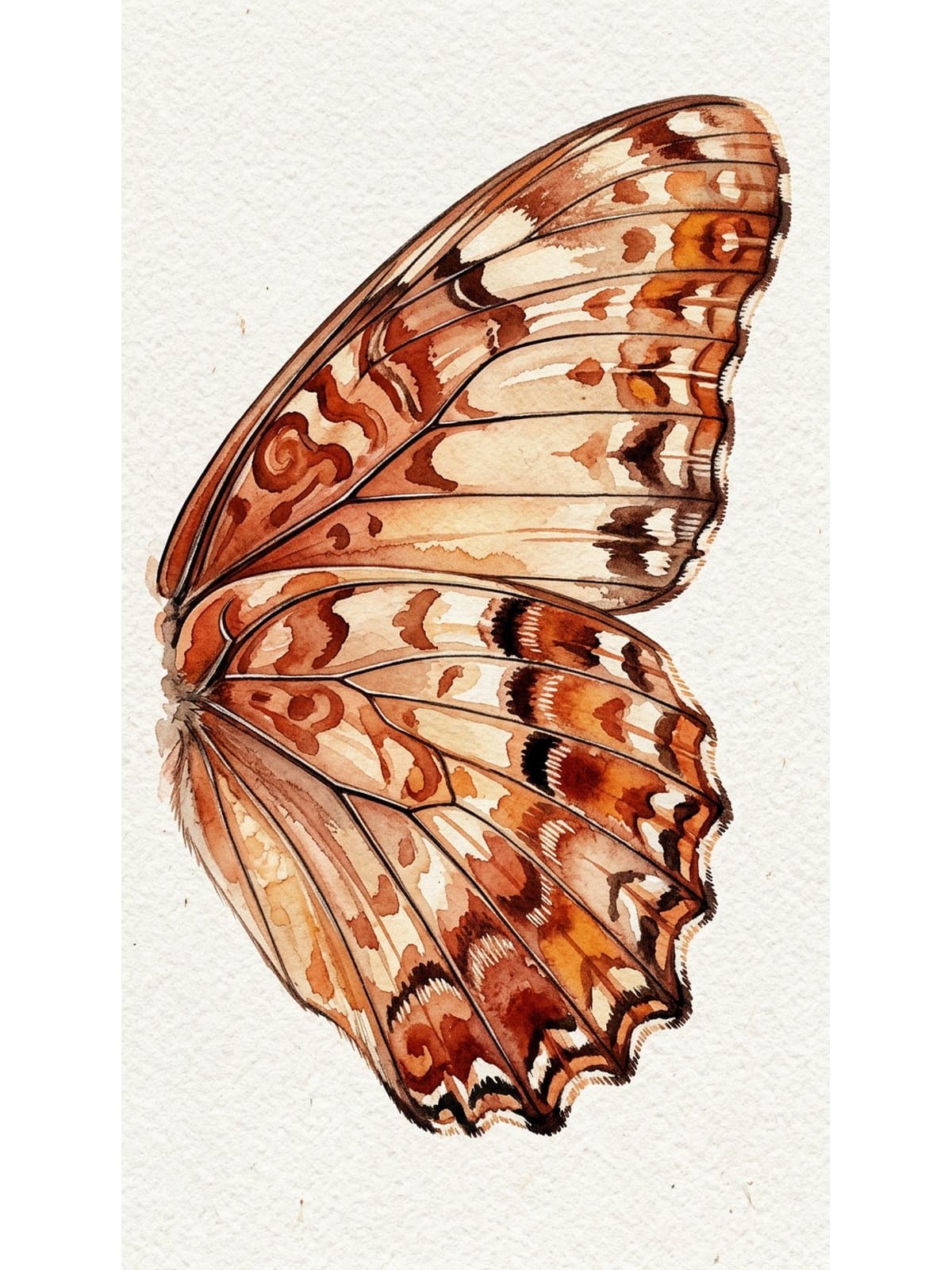 Detailed watercolor butterfly wing study in warm autumn browns and ochre