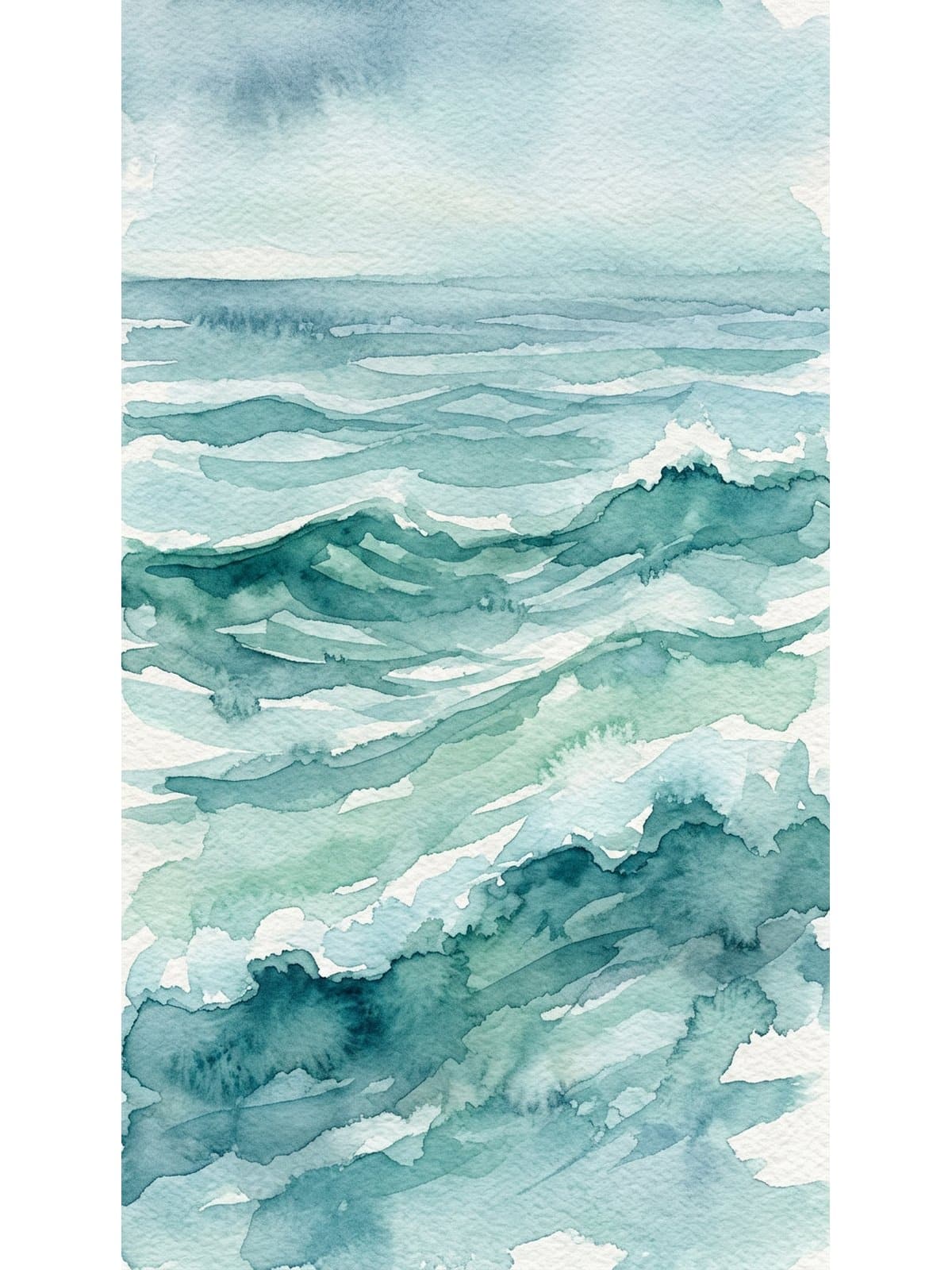 Beginner watercolor ocean painting showing wet-on-wet technique with blues and teals