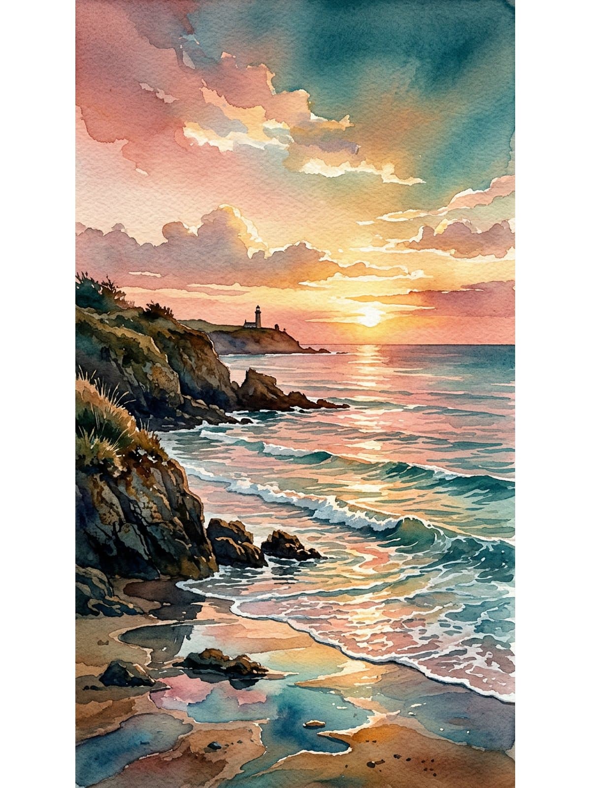 Step by step watercolor ocean painting tutorial showing sky and ocean layers
