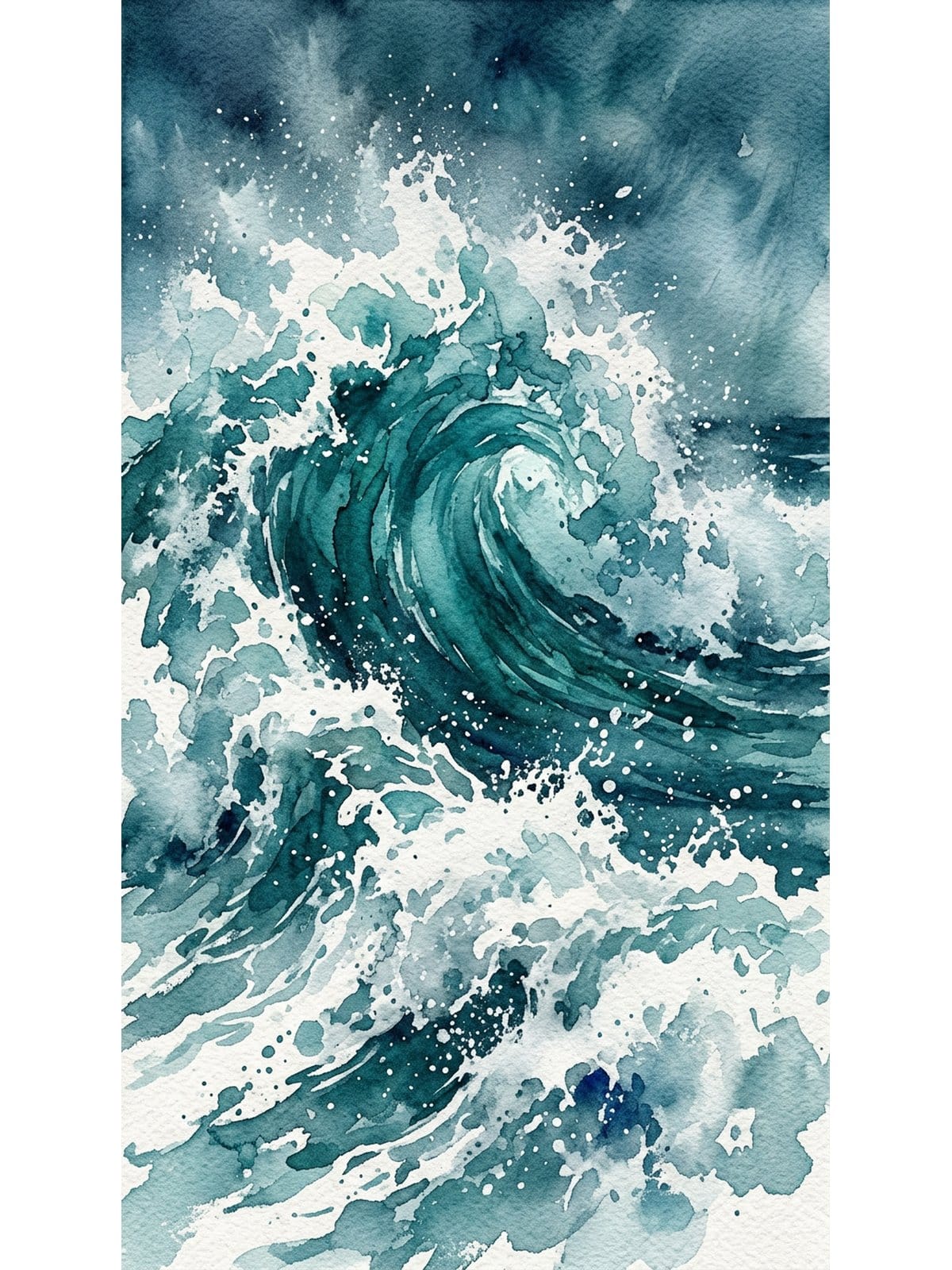 Loose watercolor ocean waves painting in soft sea-green and teal showing colour palette ideas