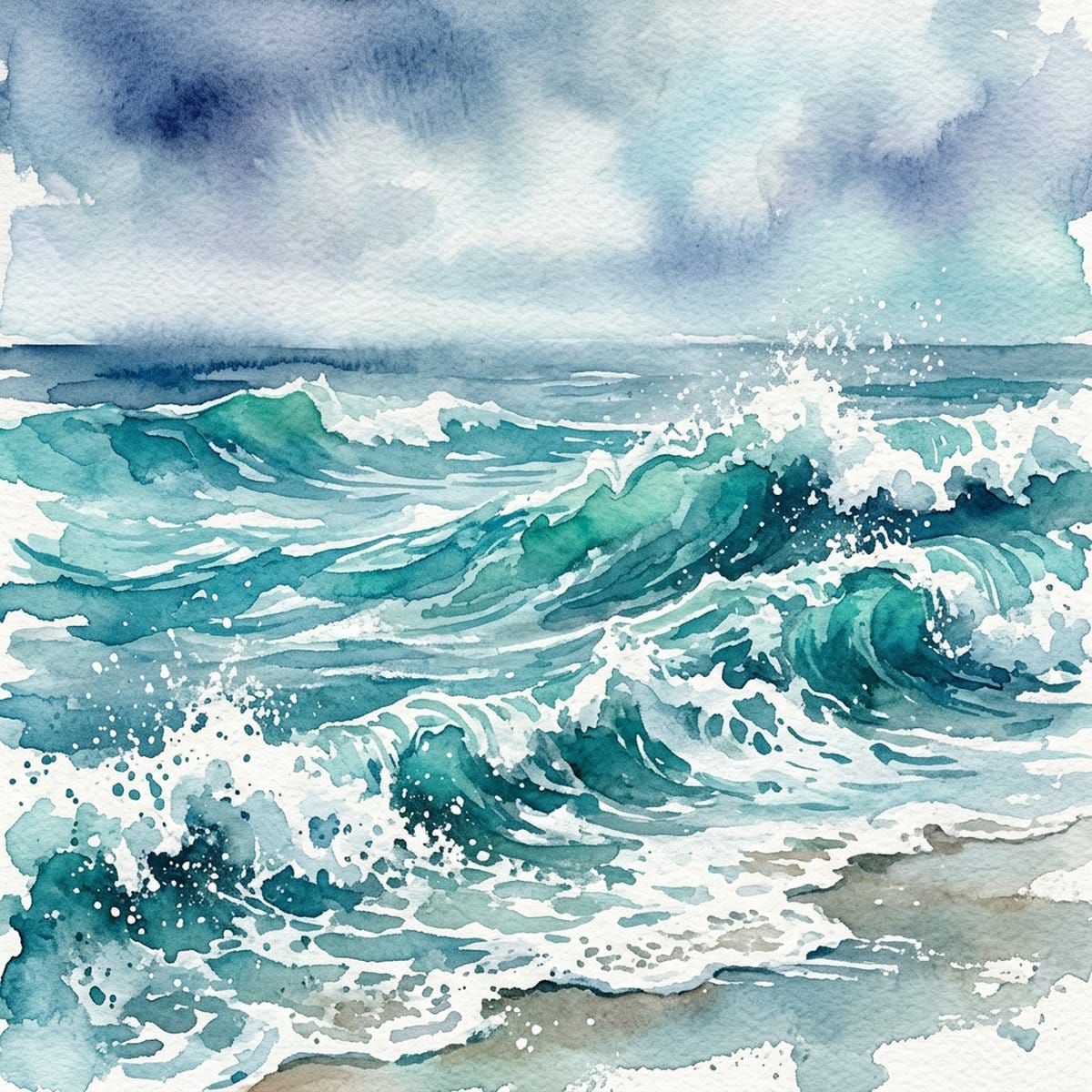 Watercolor ocean painting for beginners - easy step by step tutorial with free printable templates