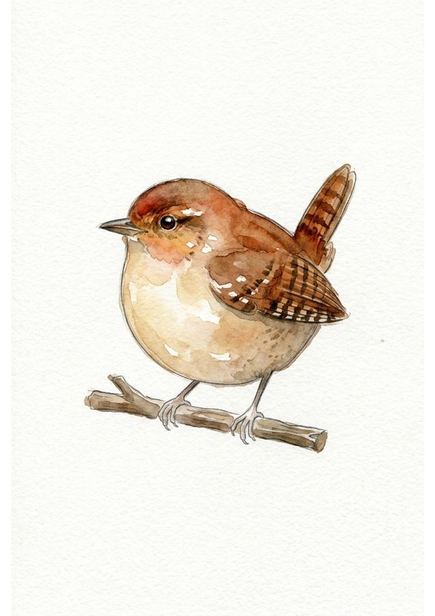 Garden Wren &mdash; Painted example, Week 5