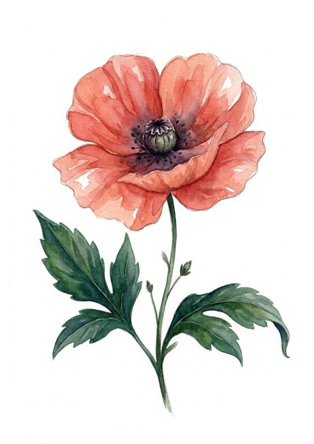 Red Poppy &mdash; Painted example, Week 6